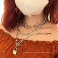 Geometric clavicle chain hip hop lock necklace punk multi-layer chain tassel necklace